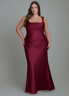 Azazie Agustina Bridesmaid Dresses Burgundy Mermaid Corset Stretch Satin Dress image7