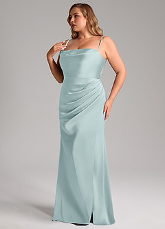 Azazie Leonis Robes de demoiselle d'honneur Robe Sirène Convertible en Satin extensible Plissée Brume image12