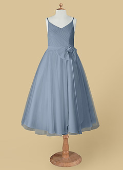 Azazie Dito Vente Finale Robe Trapèze en Tulle Plissée Bleu Poussiéreux image8