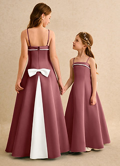 Azazie Izel Girls Formal vestidos de niña de las flores Vestido de Marfil Amatista de Satin Mate de Corte en A con Plisado image1
