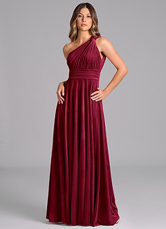 Azazie Charlize Bridesmaid Dresses Burgundy A-Line One Shoulder Velvet Dress image5