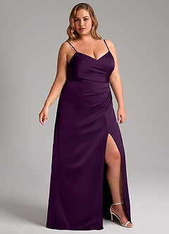 Azazie Azuree Bridesmaid Dresses Grape A-Line Pleated Stretch Satin Dress image12