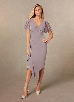 Azazie Eloise Mother of the Bride Dresses Vintage Mauve Sheath Pleated Stretch Crepe Dress image1