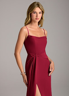 Azazie Tahlia Bridesmaid Dresses Burgundy A-Line with Belt Chiffon Dress image2