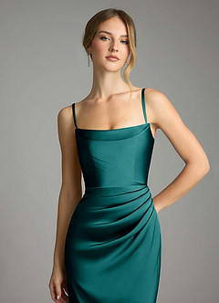 Azazie Leonis Bridesmaid Dresses Peacock Mermaid Pleated Stretch Satin Convertible Dress image3