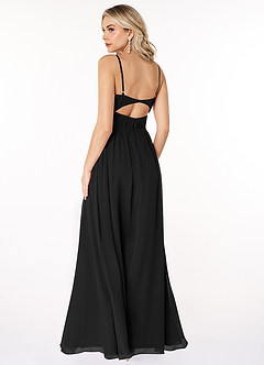 Azazie Yanelie Bridesmaid Dresses Black A-Line Scoop Pleated Chiffon Dress image7