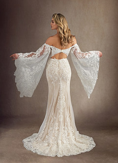 Azazie Memphis Robes de mariée Robe Sirène en Dentelle Paillettes col V Diamant Nude image4