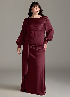 Azazie Raye Bridesmaid Dresses Cabernet Mermaid Long Sleeve Stretch Satin Dress image7