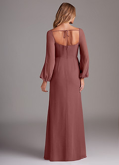 Azazie Charissa Robes de demoiselle d'honneur Robe Fourreau en Mousseline de soie Manche longue Rose Du Désert image6