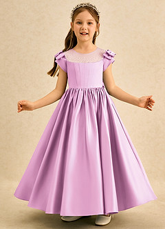 Azazie Toffee Abiti da Ragazza di Fiori Abito Stile Principessa in Raso Opaco Fiocco Rosa Confetto image3