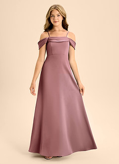 Azazie Anselie Junior Vintage Mauve A-Line Off the Shoulder Stretch Satin Dress image7