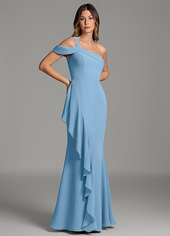 Azazie Ashlynn Abiti da Damigella Abito Sirena in Chiffon Spalle Scoperte Blu Acciaio image4
