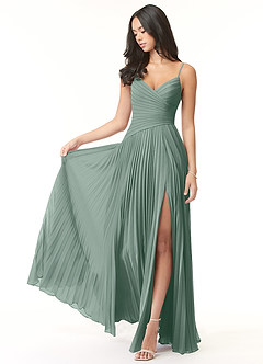 Azazie Vini Bridesmaid Dresses Silver Sage A-Line V-Neck Pleated Chiffon Dress image1