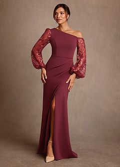 Azazie Cathleen Mother of the Bride Dresses Cabernet Sheath Lace Dress image1