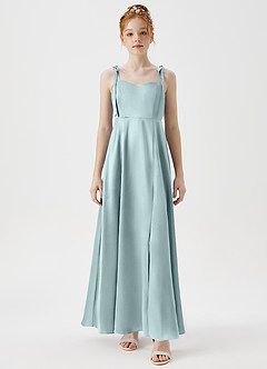 Azazie Rosey Junior A-Linie Herzausschnitt Metallischer Satin Kleid Nebel image6
