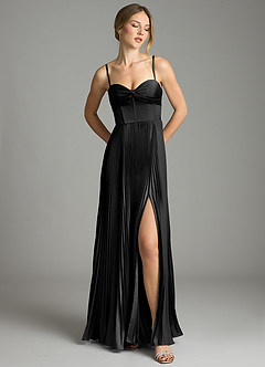Azazie Akiko Bridesmaid Dresses Black A-Line Sweetheart Neckline Stretch Satin Dress image1