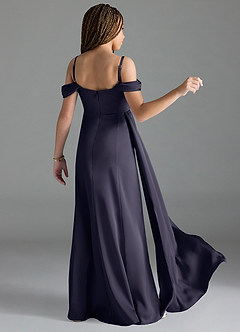 Azazie Amyra Junior Stormy Sheath Off the Shoulder Stretch Satin Dress image2
