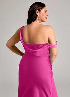 Azazie Madelyn Vestidos de damas de honor Vestido de Fucsia de Satén Elástico de Corte Sirena Convertible con Hombro unilateral image5