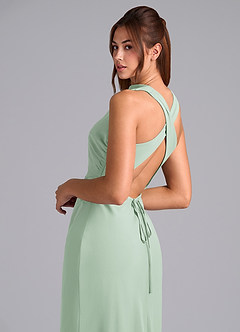 Azazie Evadne 신부 들러리 드레스 쉬스 주름진 쉬폰 발목 길이 드레스 image7