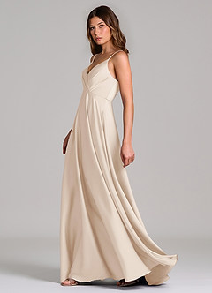 Azazie Amani 신부 들러리 드레스 A라인 주름진 스트레치 새틴 바닥 길이 드레스 image3