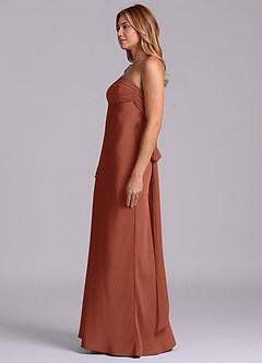 Azazie Ailanie Brudtärnklänningar Klä av Tubklänning i Stretch Satin Axelbandslös Kastanjebrunt image6