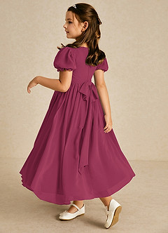 Azazie Joss Flower Girl Dresses Mulberry A-Line with Sleeves Chiffon Dress image2