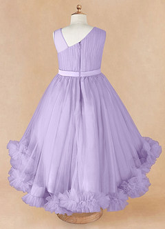 Azazie Lottie vestidos de niña de las flores Vestido de Lila de Satén de Corte En A con Hombro unilateral image6