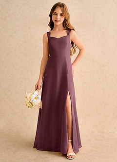 Azazie Makani Girls Formal Blumenmädchenkleider A-Linie Herzausschnitt Chiffon Kleid Sangria image5
