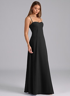 Azazie Valentine Bridesmaid Dresses Black A-Line Corset Chiffon Dress image5