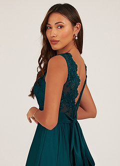 Azazie Gertrude Bridesmaid Dresses Pine A-Line Lace Chiffon Dress image7