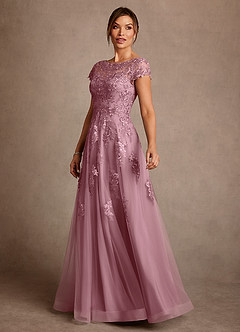 Azazie Jalinda Mother of the Bride Dresses Vintage Mauve A-Line Lace Chiffon Dress image4