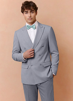 front Collins Grey Double Breasted Wool Blend Suit Jacket