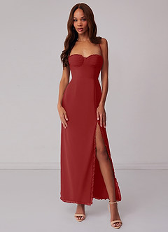 Barbie ♥ Azazie Bridesmaid Dresses Rust Sheath Corset Chiffon Dress image1