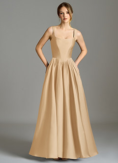 Azazie Verina Bridesmaid Dresses Gold A-Line Pleated Stretch Satin Dress image3