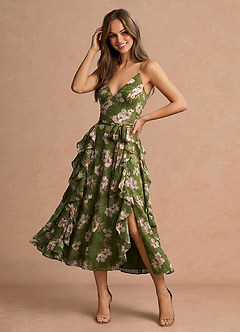 Robe Mi-Longue Vert Floral Megan image1