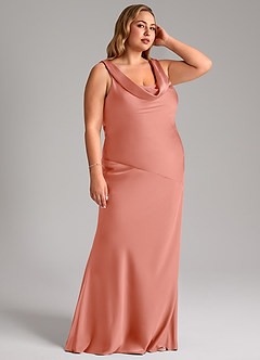 Azazie Rylina Bridesmaid Dresses Coral Mermaid Stretch Satin Dress image10