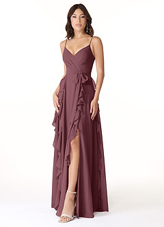 Azazie Peyton Bridesmaid Dresses Sangria A-Line Ruched Chiffon Dress image1