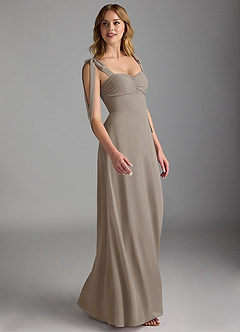 Azazie Lizet Robes de demoiselle d'honneur Robe Trapèze en Mousseline de soie Encolure en Forme de Cœur Taupe image3
