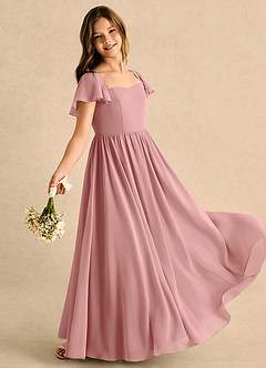 Azazie Patsy Girls Formal vestidos de niña de las flores Vestido Rosa Polvorienta de Gasa de Corte en A con Escote corazón image3