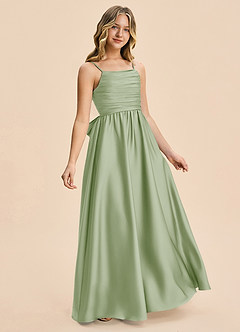 Azazie Kai Junior Dusty Sage A-Line Pleated Stretch Satin Dress image4