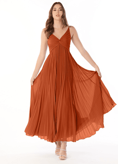 Azazie Raychelle Bridesmaid Dresses Burnt Orange A-Line V-Neck Chiffon Dress image1