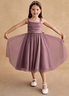Azazie Gabbie Flower Girl Dresses Vintage Mauve A-Line Pleated Matte Satin Dress image3