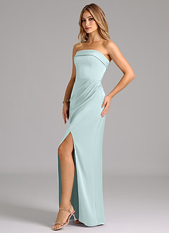 Azazie Aretha Bridesmaid Dresses Sea Glass A-Line Strapless Stretch Satin Convertible Dress image3
