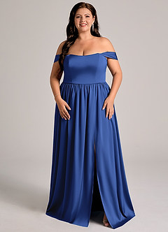 Azazie Calianna Bridesmaid Dresses Royal Blue A-Line Off the Shoulder Stretch Satin Convertible Dress image6