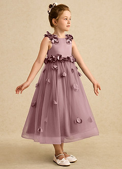 Azazie Atta Flower Girl Dresses Dusty Rose A-Line One Shoulder Tulle Dress image3