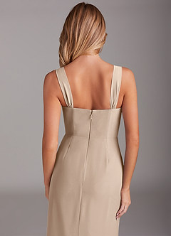 Azazie Denice Bridesmaid Dresses Taupe Sheath Pleated Chiffon Dress image8