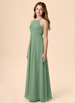 Azazie Ginny Junior Vestido de Matcha de Gasa de Corte en A con Plisado image3