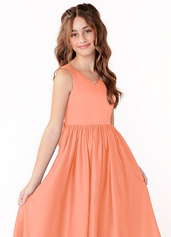 Azazie Hathaway Junior A-Linie Schleifen Matte Satin Kleid Sonnenuntergang image5