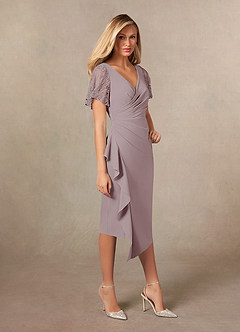 Azazie Eloise Mother of the Bride Dresses Vintage Mauve Sheath Pleated Stretch Crepe Dress image5