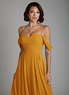 Azazie Loisa Bridesmaid Dresses Butterscotch A-Line Corset Chiffon Convertible Dress image3